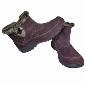Khombu Gracie Suede Faux Fur Collar Trim Side Zip Snow Ankle Boots Brown Sz 10